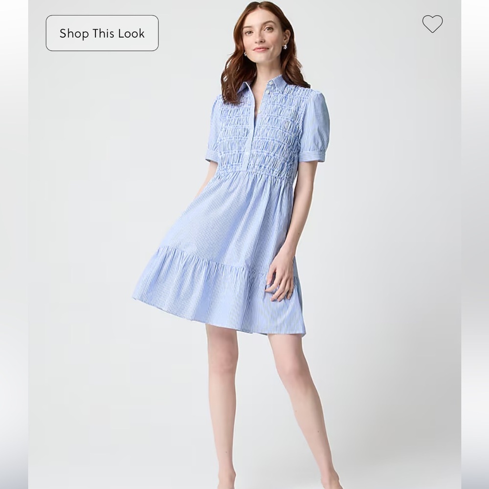 J Crew Factory Striped smocked shirtdress Banker Blue size small BNWT